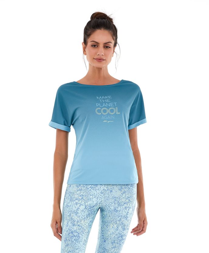 T-Shirt Alto Giro Feminina Skin Fit Decote Canoa e Silk AZUL WATERS M